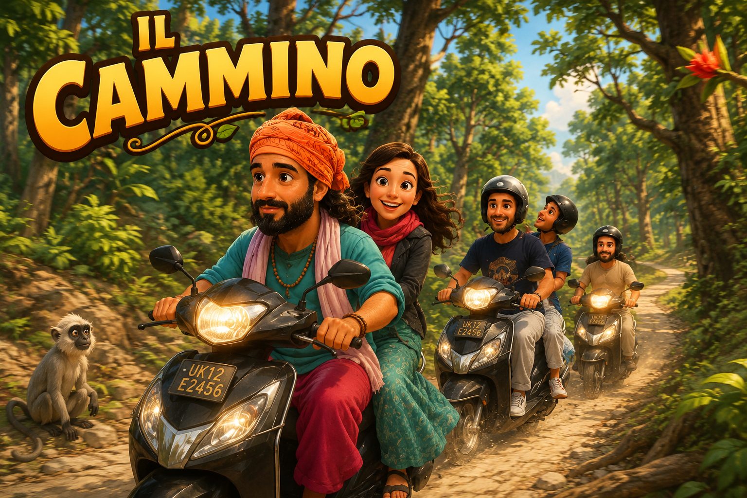 Il Cammino — un gruppo in viaggio su motorini nella foresta